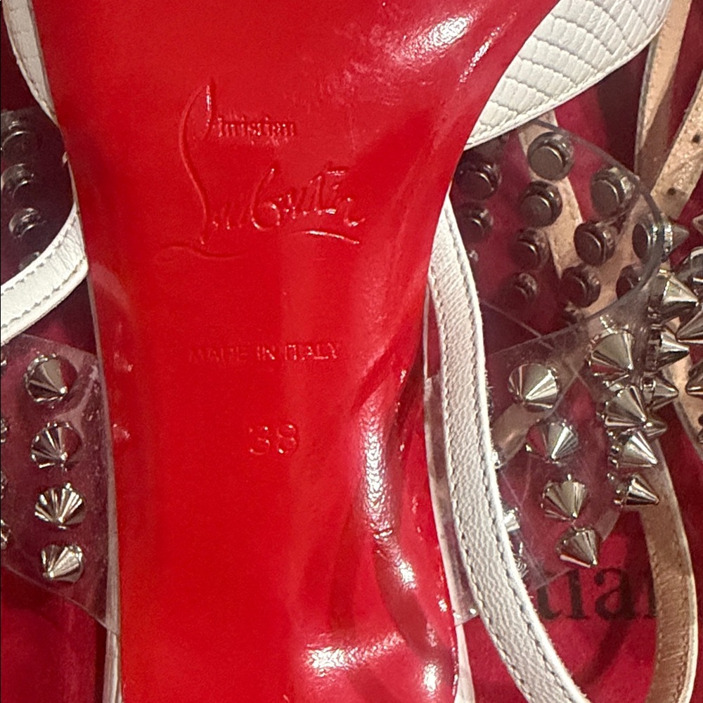 Christian Louboutin White and Silver Studded Heels - Picture 6 of 9